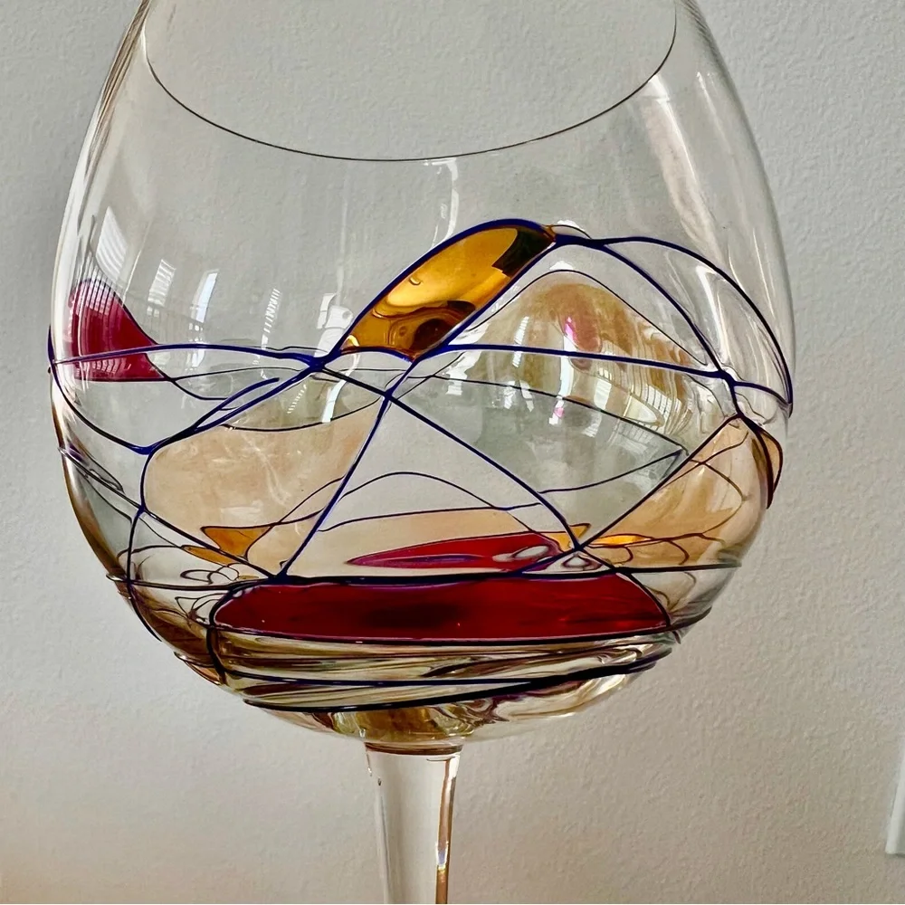 Set Of 4 Romanian Mosaic Stained Glass Crystal, 3‎ PCs Wine Glasses, 1 Decanter